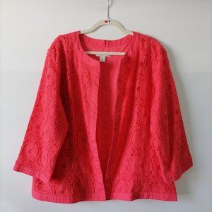 Christopher & Banks Womens Coral Pink Crochet Lace Open Front Blazer Jacket XL